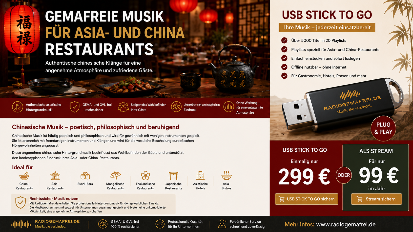GEMAfreie Musik für Asia- und China-Restaurants