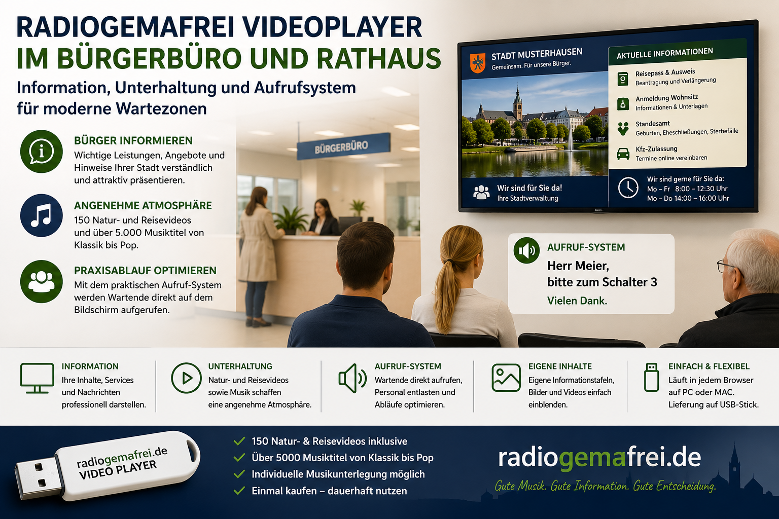 GEMAfreie Musik und Videos für Bürgerbüros und Rathaus