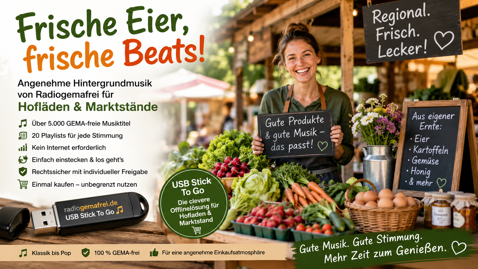 GEMAfreie Musik für Hofladen und Marktstand