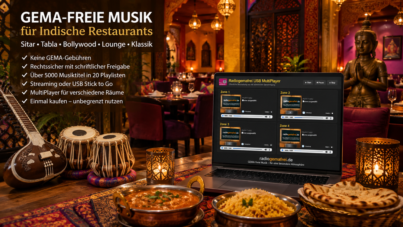 GEMAfreie Musik für Indische Restaurants