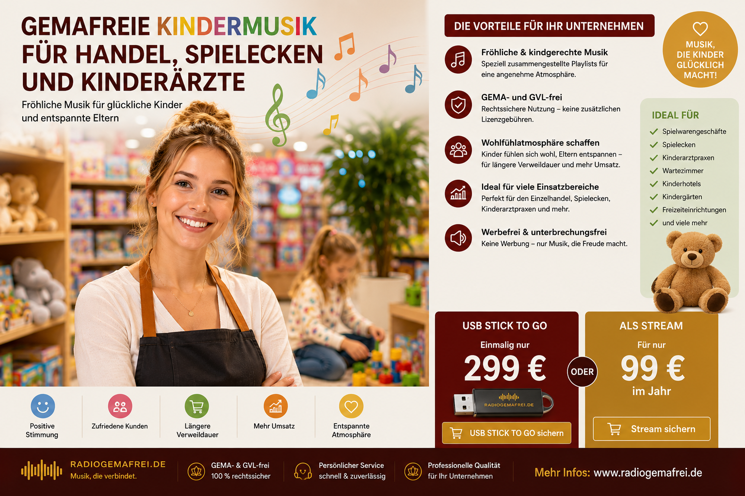 GEMAfreie Kindermusik für Handel, Spielecken und Kinderärzte