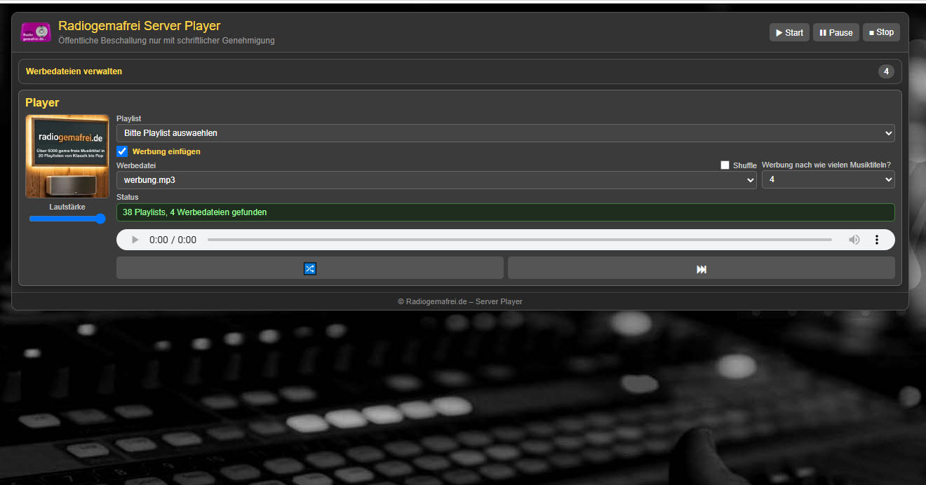 Radiogemafrei Radioplayer 2 mit eigenen MP3 Werbeclips