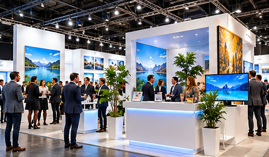 Besucher an einem Messestand