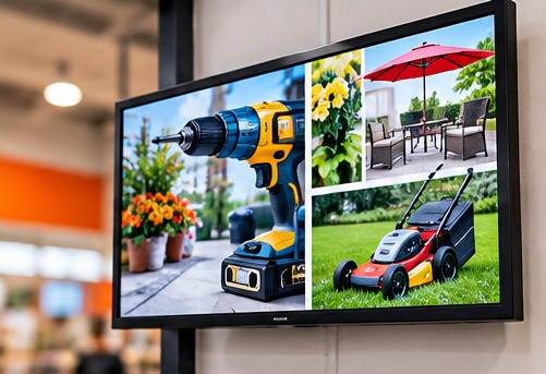 Videoplayer mit Angeboten für Baumarkt und Sonderpostenmarkt