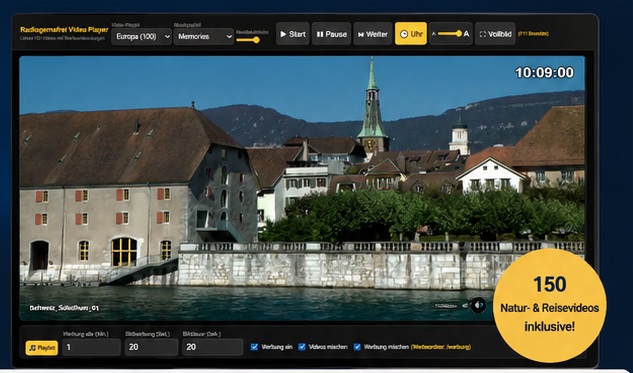 Radiogemafrei Videoplayer als Infocenter mit Video, Musik und Werbeeinblendungen
