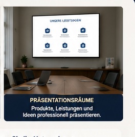 Präsentationsraum mit großem Informationsbildschirm